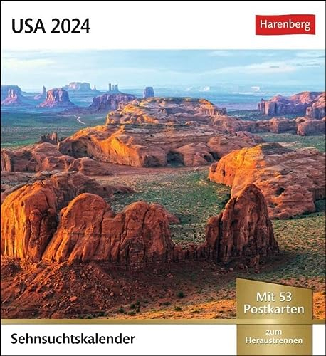 USA Sehnsuchtskalender 2024. Wöchentlich Postkarten in einem Kalender. Foto-Kalender mit typisch amerikanischen Motiven. Tischkalender mit Postkarten ... Postkarten (Sehnsuchtskalender von Harenberg)