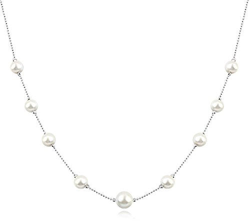 Crystalline Azuria Strangkette mit Kristallen Weiße simulierte Perlesn 18 kt Weiß Vergoldet für Damen 45 cm