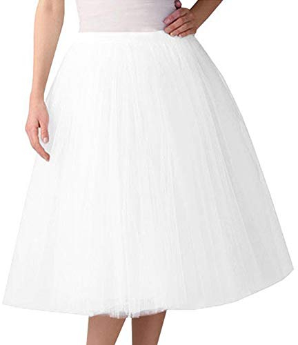 Minetom Damen Mädchen Tüllrock Hochwertiger Gefalteter Gaze-Knie-Längenrock Erwachsener Tutu-Tanzenrock Unterrock Party Abend Formelle Rock Weiß XL (74-130cm)