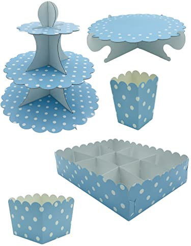 KADISA KIT COMPLETO MESA DULCE PARA CELEBRACIONES, CUMPLEAÑOS, BODAS, COMUNIONES, FIESTAS, CANDY BAR (Lunares Azul Pastel)