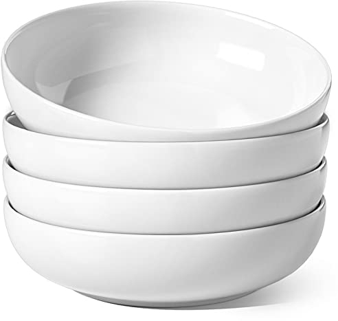 LE TAUCI cuenco de espaguetis, sopa, pasta, ensalada para la cena, cuenco de cocina grande, plato, microondas, 21,6 cm, blanco, 4 piezas
