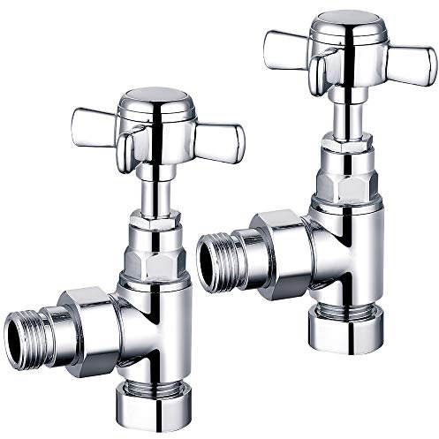 NRG Traditional Towel Radiator Rail Valves Angled Chrome Central Heating Taps 15mm (Pair)