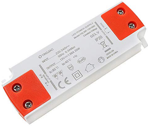 4VWIN LED-Netzteil-Treiber-Transformator, konstante Spannung für 12 V AC/DC LEDs, LED-Lichtstreifen, GU10, G4, MR16, MR11 Leuchtmittel (12 V, 1,66 A, 20 W)
