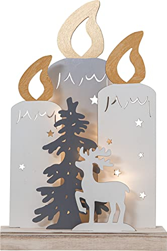 LED Weihnachtsdeko Fauna von Star Trading, Weihnachtsmotive aus Holz mit Beleuchtung und Timer, warmweiß, batteriebetrieben, Höhe: 34 cm