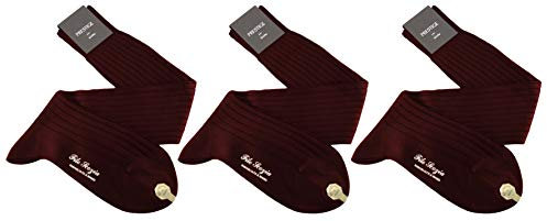 (3 PAIA) Calze uomo lunghe a coste in pregiatissimo cotone 100% filo scozia CLASSIC (BORDEAUX, 42-44, numeric_42)
