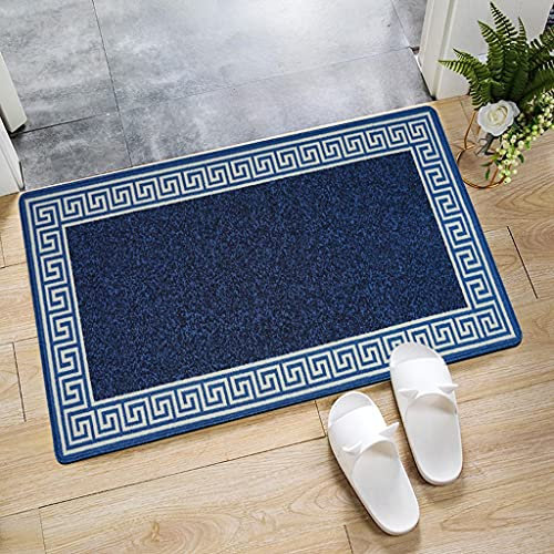 OZMIC Door Mats Outdoor Rug Heavy Utility Kitchen Mats Non slip Washable Rug Dirt Trapper Floor Covering Bedroom Decor Soft Gym Yoga Large Floor Mat | 50 x 80 cm - Greekey Blue & Cream
