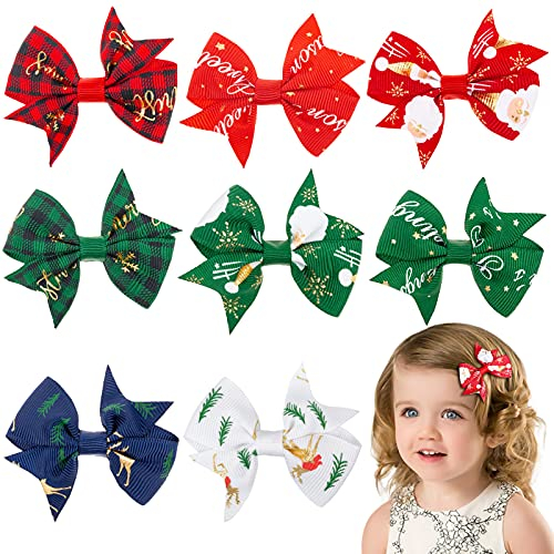 8 Stück Weihnachten Haarspangen, Schöne Haarspangen Weihnachten Bunt Haarschleife Haarschmuck für Kinder Mädchen Weihnachtsfeier Festival