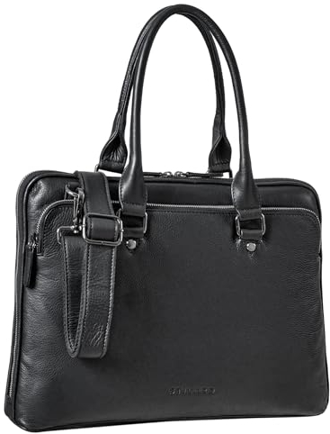 STILORD 'Joanna' Laptoptasche Damen elegant Leder Businesstasche Ledertasche Frauen Henkeltasche für MacBook 13,3 Zoll Echtleder, Farbe:schwarz