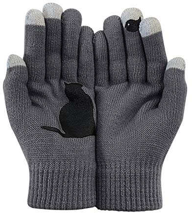 Winterhandschuhe für Hunde und Hunde, warm, bedruckt, Herbst und Knochen, Handschuhe für Damen, dunkelgrau, One size