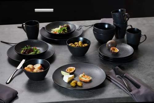 Ritzenhoff & Breker Kitwe Dessertteller 6er Set, 20 cm, Frühstücksteller mit matter Maserung, Unikate durch Reaktivglasur, Steingut, Schwarz