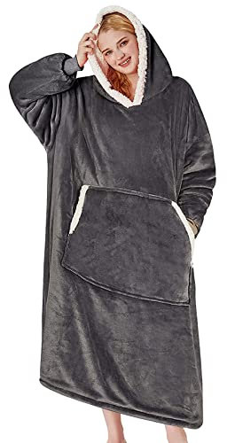 mebiusyhc Oversized Hoodie Blanket Fluffy Fleece Blanket Hoodie Hooded Blanket Deep Pockets, Cozy Warm Fleece Sherpa Blanket, Gifts Adults Mom Wife Girlfriend Men