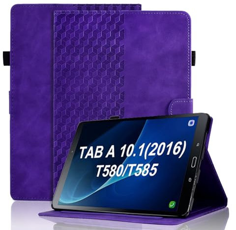 Vkooer Funda para Samsung Galaxy Tab A6 10.1'' 2016 (SM-T580/T585) Carcasa Funda Protectora con Soporte y Auto-Sueño/Estela, 2016 Galaxy Tab A 10.1 Pulgadas Smart Case con Patrón Cuadros, Púrpura