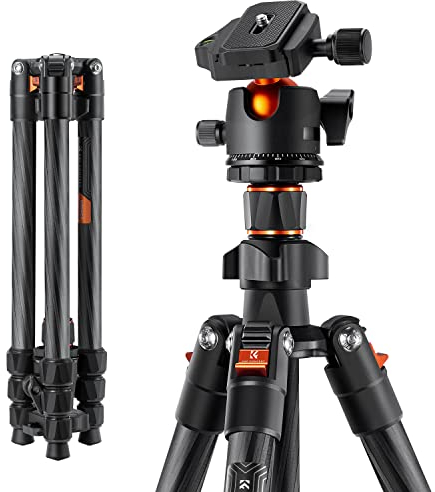 K&F Concept Treppiede Carbonio, 162cm Treppiede Fotocamera Leggero, Treppiede Viaggio, Treppiedi Reflex Professionale Portatile Compatto con 360° Testa a Sfera Carico Fino a 8 kg (Solo 1.13kg)