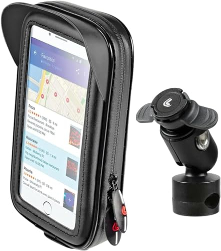 Optiline Lampa Wasserdichtes Motorrad Hülle für Smartphones und Opti-Mirror Spiegelhalterung für Roller & Motorräder. Universal Verstellbare Handy Halterung für Lenker, 360° Drehbar