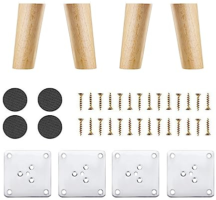 YouYuer 4PCS Pieds de Meuble en Bois,Pieds de Canapé de Rechange Conception Inclinée Pied de Lit en Bois Pieds de Table Pieds de Meubles avec Accessoires pour Lit,Placard,Banc,Meuble TV,Armoire (10cm)