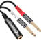 Devinal 1/4 TRS to Dual 1/4 TS Y Splitter Cable, 1/4 Female stereo to Dual 6.35mm TS Male Adapter, 6.35mm Female to 2 1/4 inch Mono Breakout Cable - 1 ft