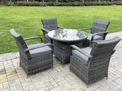 FMSGarden Rattan Garden Furniture Dining Set Table And Chairs Wicker Patio Outdoor 4 Chairs