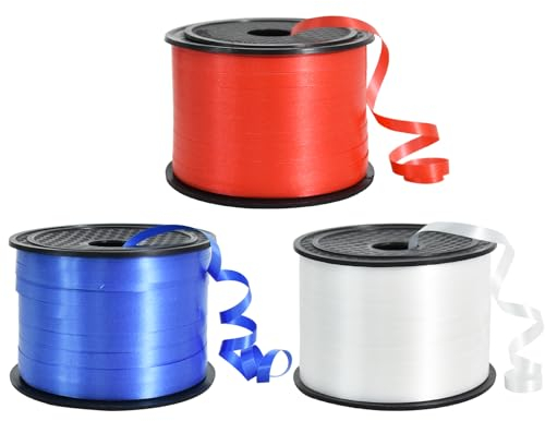 TONIFUL 275 Meters Geschenkband Blau Rot Weiß - 5mm Geschenkbänder luftballon schnur - luftballon band Luftballons Hochzeit Geschenkverpackung für Weihnachtsdeko, Ballonverschlüsse, Geschenkverpackung
