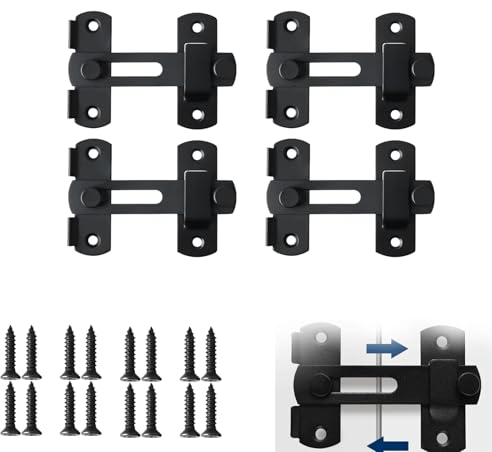 4 PCS Verrou de porte exterieur,Loquet de porte de grange coulissante en acier inoxydable,90 Degrés 3 Loquet de Porte Coulissante Raba,Verrou porte exterieur,Loquet Porte pour Porte, Fenêtre