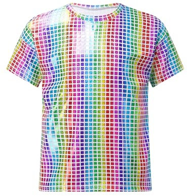 Miaeowve Kinder Junge Mädchen Sport Shirt Pailletten Glänzend Oberteil Rundhals Party Disco Tshirt Für Fasching Karneval Bunt 122-128