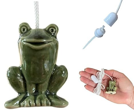 Ceramic Green Frog Light Pull with Cord & Connector - Novelty Handle for Bathroom Lights, Fans and Blinds
