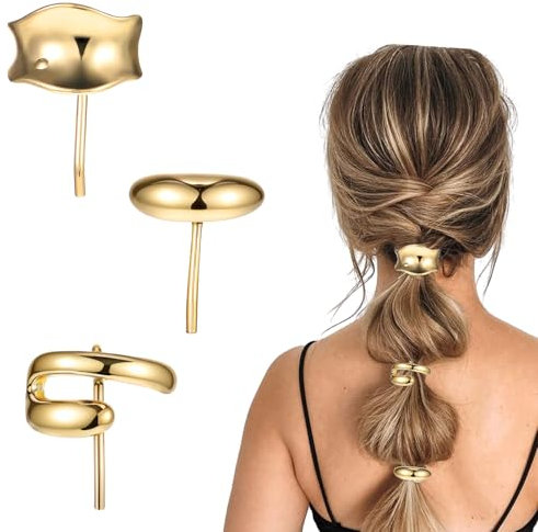 3 Stück Metall Haar Manschette,Goldene Haarspange,Pferdeschwanz Halter Haarnadel,Manschette Metall Haargummis Punk Haar Halter Gold Ponytail Cuff für Feines Haar Zubehör für Frauen