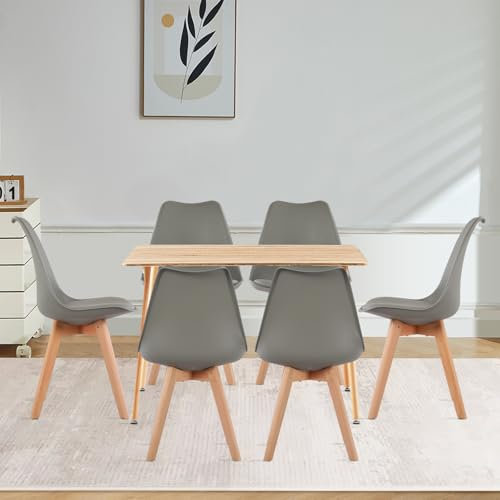 LafeuR Esszimmergruppe Esstisch mit 6 Stühlen Essgruppen, Rechteckig Küchentisch-Set für 6 Personen Sitzgruppe für Wohnzimmer Küche Büro(Eiche Tisch+6 Grau Esszimmerstühle)