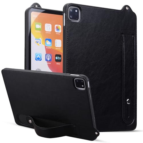 LMFULM® Hülle für Apple iPad Air 13 (M2 2024) (13 Zoll) Weiche TPU Schale Gummi Silikonhülle Anti Rutsch Stoßfänger Rückseitige Ständer Abdeckung Schutzhülle Retro Schwarz