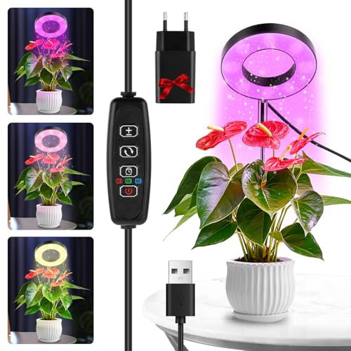 Lámpara de Planta,48 LED Luz de Crecimiento de Espectro Completo,Luces de Crecimiento Ajustable en Altura con Temporizador 3/9/12H,9 Brillos,3 Modos,Lampara de Crecimiento para Plantas Pequeñas