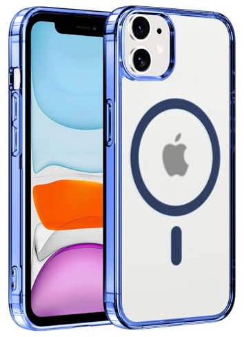 Coiwxmoi Cover Magnetica per Apple iPhone 11 6.1,Compatibile con Magsafe,Sottile Traslucido Satinato Morbido Silicone TPU + Hard PC Custodia Antiurto Anti-Graffio Protettiva Cover,Blu