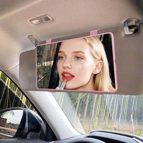 Feisate (Ohne Beleuchtung) Auto Spiegel für Sonnenblende - Spiegel Sonnenblende Auto - Kosmetikspiegel mit Elastikband - Schminkspiegel für Autosonnenblende - Rosa (NO LED Light)