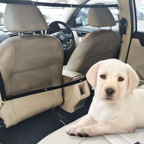 MUU Dog Car Barrier with Adjustable Rope & Hook,115x62cm/45.3 * 24.4in Universal Dog Guard for Car Boot Backseat,Mesh Barrier Car Divider Safety Net for Dog Pet for SUV Truck Vehicle Auto Pickup