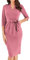 GRACE KARIN Robe de cocktail pour femme - Robe midi élégante à manches 3/4 - Avec poches et col en V - Coupe ajustée - Avec ceinture - Pour invitées de mariage ou de tous les jours, rose clair, XXL