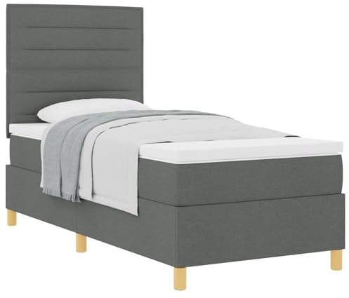 vidaXL Modernes Dunkelgraues Bettgestell für Schlafzimmer 90 X 200 cm Minimalistisches Design Robuster Stoff und Holz Einzelbett Mit Kopfteil Stylishe Indoor Möbel Elegant