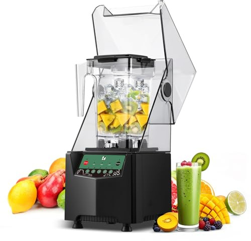 Huanyu Commercial Blender with Sound Enclosure 2L Capacity Quiet Professional Blenders Ice Blender Smoothie Maker 1000W High Performance Blenders for Ice Crushing, Smoothie and Purees