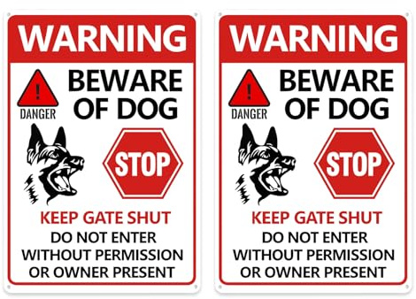 2 Pcs Beware of the Dog Sign Warning, Rust Weatherproof Beware of the Dogs Sign Outdoor Gate, for Fence Keep Gate Shut 7.9'' x 11.8''
