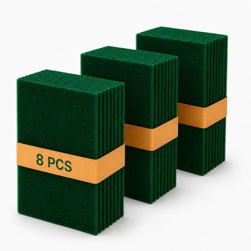 24 x Kitchen Cleaning Sponge & Scourer Set – Cellulose Sponges, Non Scratch Sponge Scourers, Green Scouring Pads & Fibre Cleaning Pads for Dishes, Pots, Pans & Sink (Green Scouring Pads)