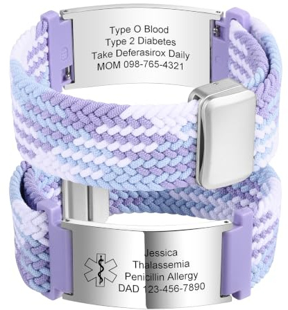 MOWOM Medical Personalisierte Medizinische Alarm Armbänder für Herren Damen Verstellbare Elastische Nylon Strap SOS ID Armband Benutzerdefiniertes Notfall Überlebens Medic Armband