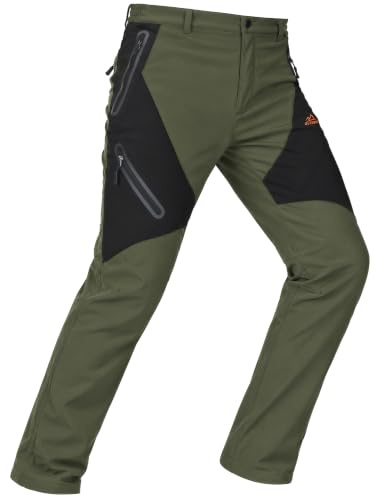 TACVASEN Mens Thermal Fleece Lined Ski Trousers Waterproof Work Green 34