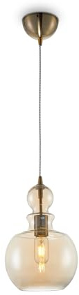 Design Hängeleuchte, 1 Lampe, Moderner Stil, Loft, Metallgestell bronzefarben, Deckenleuchte bernsteinfarbenes Glas, 1 Glühbirne, exkl. 1 E27 40W 220V
