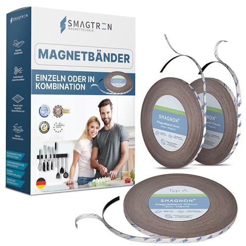 Smagnon® Magnetband selbstklebend mit hochwertigem 3M Kleber| ALLE Größen | Magnetklebestreifen | Fliegengitter Magnet | für Schulen, Präsentationen oder Beruf(Typ B, Breite 6mm)