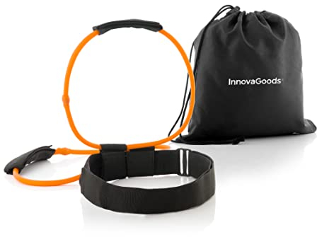InnovaGoods - Fitness Gürtel mit Widerstandsbändern, 40 lb Stärke, Vielseitig für Po, Bauch & Beine, Inkl. Übungsanleitung, Schwarz/Orange, Naturkautschuk Nylon