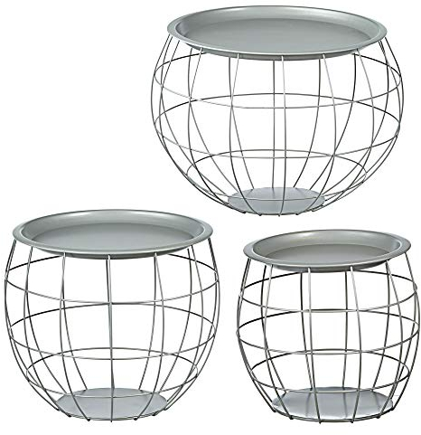 Cepewa Beistelltisch 3er Set Design rund aus Metall in schwarz weiß grau Silber Kupfer oder Gold Ø 29 cm Ø 38 cm Ø 50 cm (Silber)