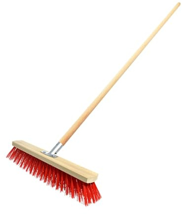 Heavy Duty Garden Broom with Handle, Outdoor 32″ Synthetic Hard Bristle Sweeping Brush with Metal Bracket for Cleaning Gardens, Yards, Patios, Deckings, Driveways (Red)