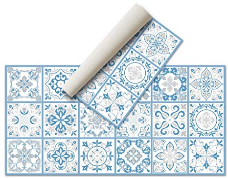Alfombra Vinílica Hidráulica (80 x 40 cm, Azul) - Distintos colores y tamaños - Alfombra Cocina, baño, salón Comedor - Antideslizante - Alfombra Dormitorio - Goma esponjosa y Suelo PVC