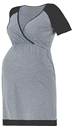 Zaldita Femme Robe Maternité Nuisette Grossesse Chemise de Nuit Femme Enceinte Bretelle Robe de Nuit Chambre Eté Robe Allaitement en Coton sans Manche Pyjama Sleepwear Gris G S