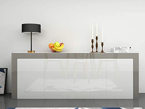 Panana 200cm Modern 2 Doors 2 Drawers High Gloss Matt Body Sideboard Cabinet Cupboard Unit for Living Dining Room Bedroom Furniture (Gray)