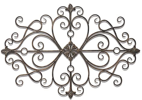 Sintosin Vintage Scroll Wrought Iron Wall Art 36 x 24, Hanging Distressed Finish Traditional Large Metal Art Wall Decor for Living Room