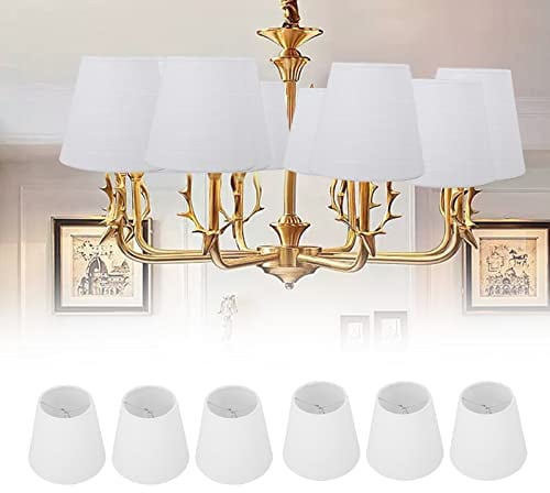 Qcwwy 6-Teiliger Stoff-Lampenschirm, Kleine Weiße Mini-Fass-Lampenschirme Zum Aufstecken auf die GlüHbirne, Moderner Minimalistischer Lampenschirm FüR Kandelaber-Bodentisch-Kronleuchter-Wand