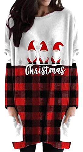 EFOFEI Damen Einfarbiges Shirt Herbst Lose Wickel T Shirt Blusen Übergroßer Pullover Mit Lockerer Passform DREI Rote Hüte XL